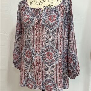 Fred David bandanna print boho long sleeve shirt rayon blend